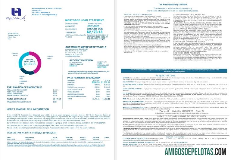 Declaração de hipoteca do Banco Sederat do Irã em formatos Word e PDF 1 2 exemplo